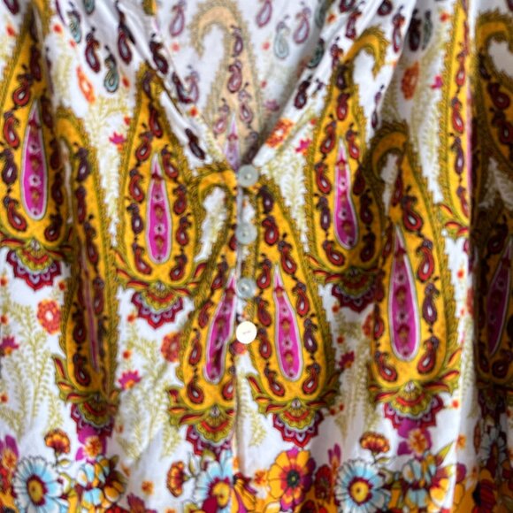 Fig & Flower Paisley Peasant Top Elastic Waist & 3/4 Sleeves sz XL Anthropologie - Picture 5 of 8